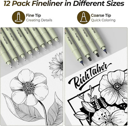Nicpro 58 PCS Art Drawing Supplies Kit in Leather Case, Art Mechanical Pencil Set with 6 Metal Drafting Pencil 0.5 & 0.7 & 0.9 & 2mm, 12 Micron Pen, Sketch Book, 30 Tube Lead Refills for Sketching