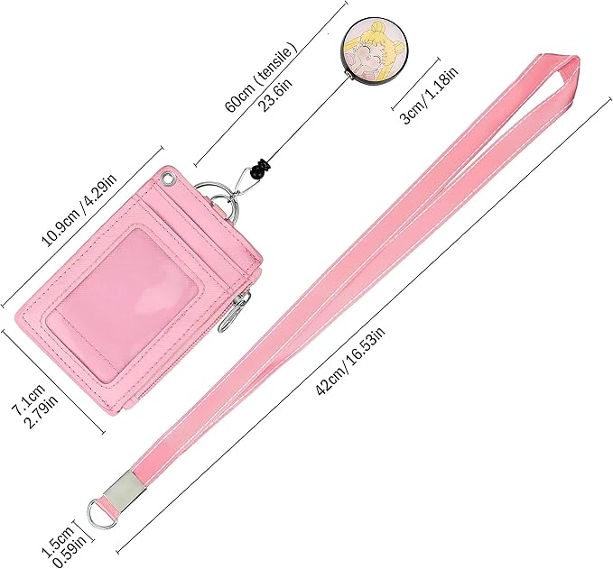 Cute ID Badge Holder Retractable Lanyard Reel Clip with Heavy Duty Carabiner,5 Card Slots in 2 Sided with Key Ring and Zipper for Students Teens Boys Girls Office Staff Women (Lovely Girl)