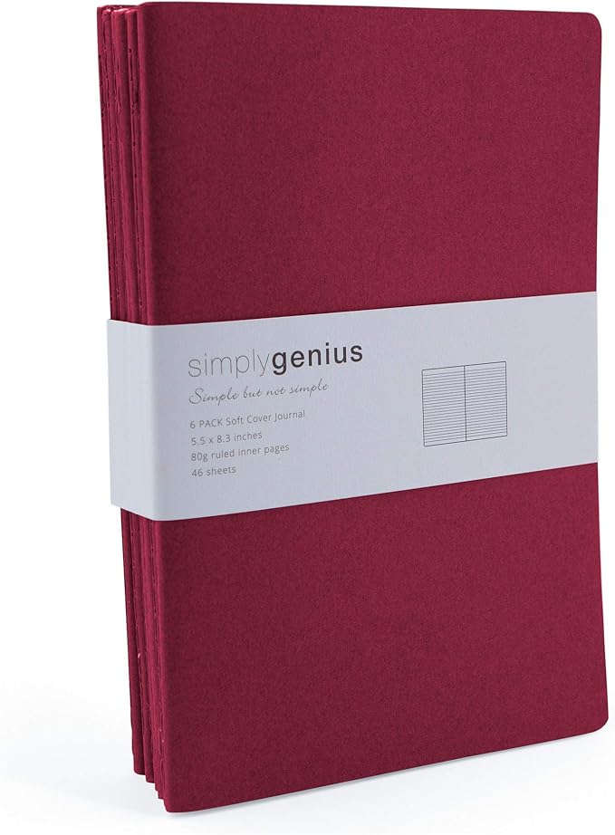 Simply Genius A5 Notebooks for Work, Travel, Business, School & More - College Ruled Notebook - Softcover Journals for Women & Men - Lined Note Books with 92 pages, 5.5" x 8.3" (Wine, 6 pack)