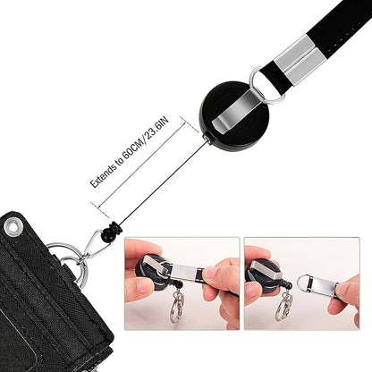 Cute ID Badge Holder Retractable Lanyard Reel Clip with Heavy Duty Carabiner, 5 Card Slots in 2 Sided with Key Ring and Zipper for Women Students Teens Girls Office Staff