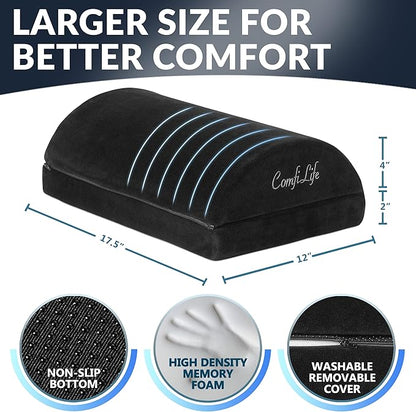 ComfiLife Ergonomic Under Desk Foot Rest for Office Use – Adjustable Height Memory Foam Foot Stool Under Desk for Office Chair & Gaming Chair – for Back & Hip Pain Relief (Black)