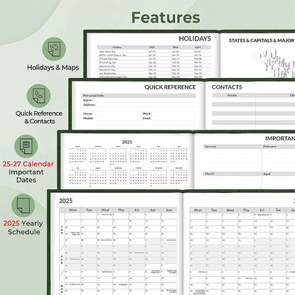 SUNEE 2025 Weekly & Monthly Hardcover Planner 5.5" x 8.3" - 12 Month (January 2025 - December 2025), Small Hardcover Planner, Pocket, Notes, 100 GSM Paper, Deep Green