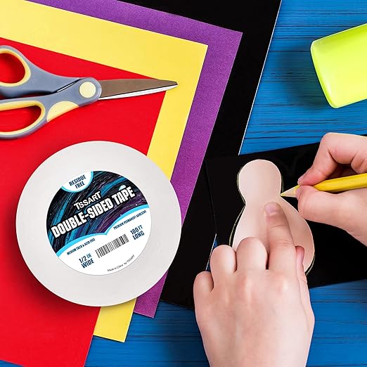Ultra-Thin Permanent Double-Sided Tape - Double Sided Adhesive Sticky Tape for Arts, Crafts, Photography, Scrapbooking, Tear-by-Hand, Paper Backing - Acid Free 1/2Inch Wide 180FT Long