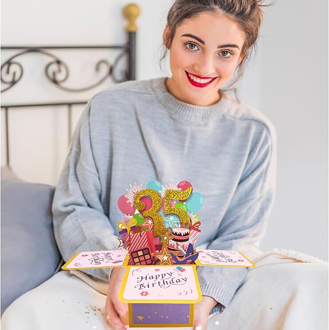 Asmallgf Sweet 35th Birthday Popup Card for Women Men, Funny 35 Year Old Bday Gifts for Husband Wife, Happy 35 Birthday 3D Greeting Card for Female Male, Best 35th Bday Gift Idea for Him Her