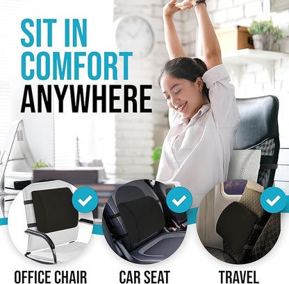 FORTEM Seat Cushion and Lumbar Support for Office Chair, Desk Chair Cushion, Memory Foam Office Chair Cushion, Non Slip Sitting and Back Pillow for Gaming, Car Seat Cushion, Chair Pad, XL