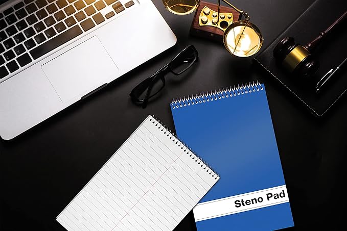 Better Office Products Spiral Steno Pads, 12 Pack, 6 x 9 inches, 80 Sheets, White Paper, Gregg Rule, Assorted Solid Colors (Red, Black, Blue, Green), 12 Steno Notebooks