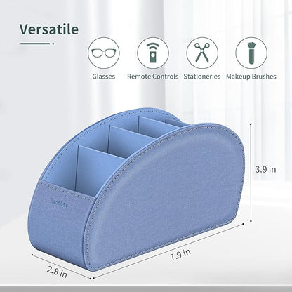 Remote Control Holder with 5 Compartments, KENOBEE Anti-slip Desktop Caddy Storage Organizer for Remote Controllers, Office Supplies, Makeup Brush, Media Accessories, Denim Blue