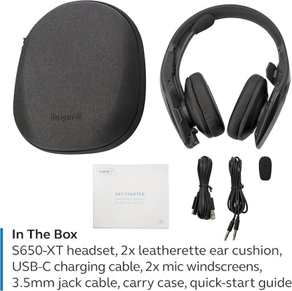 BlueParrott S650-XT Trucker Bluetooth Headset – 2-in-1 Convertible Stereo to Mono Headset with Noise Cancellation, Extended Wireless Range and IP54-Rated Protection - Ideal for Anyone On The Go, Black