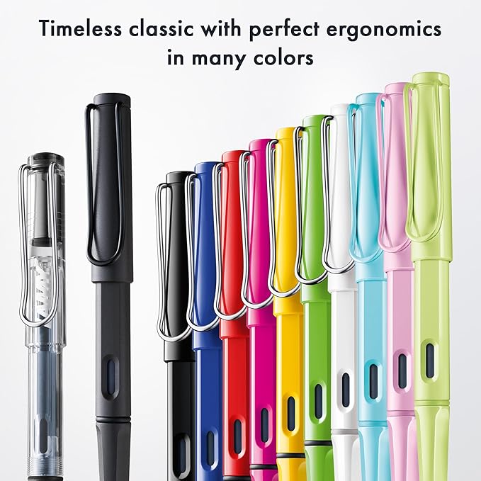LAMY safari aquasky - Fountain Pen with ergonomic grip & polished steel nib in size M - ideal for any Writing & Calligraphy - including LAMY T 10 blue cartridge - Right-Handed