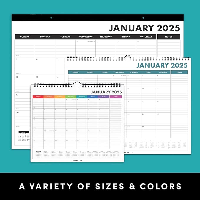 PAPERAGE Calendar 2025-12 Month (Navy), Minimalist Wall and Desk Calendar with Monthly Views and Yearly Plans – Large (17 in x 22 in)