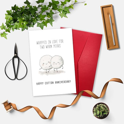 Cute 2nd Anniversary Card, Funny Cotton Balls Anniversary Card for Men Woman, Sweet Second Wedding Anniversary Card for Husband Wife, Happy Cotton Anniversary