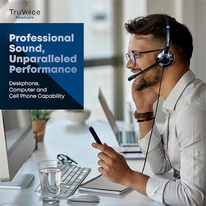 TruVoice HD-550 Office and Call Center Wired QD Headset with Noise Canceling Microphone and HD Speakers - Compatible with Mitel, Nortel, Avaya, Poly, Polycom, Shoretel, Digium, ESI, Fanvil Desk Phones