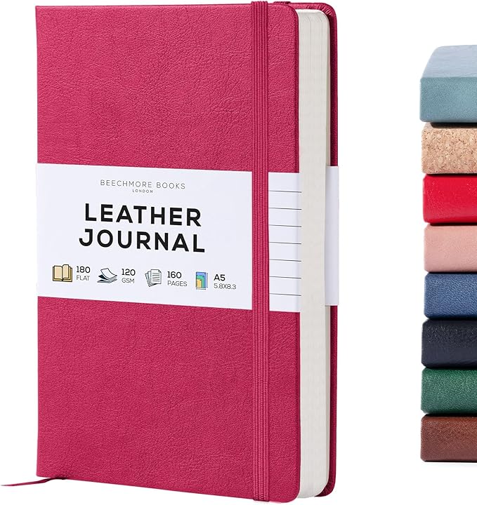 BEECHMORE BOOKS Lined Journal Notebook, 5.8 x 8.3 inch, A5 160 Lined Pages, Hardcover Leather Journals for Women, Men, Writing and Notebooks for Work - 120 GSM Thick Paper, Gifts Box Included