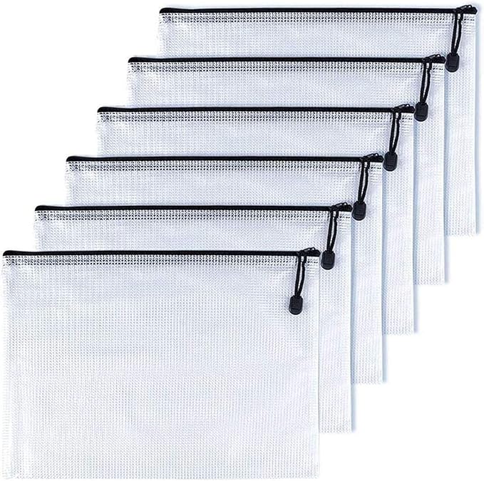 Oaimyy-B5(7"x 11"), Mesh Zipper Pouch Document Folders Bag Plastic Zip File Folders for School Office Supplies, Travel, Organizing Storage-Black,6 Pcs