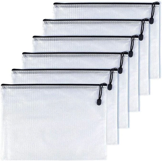 Oaimyy-B5(7"x 11"), Mesh Zipper Pouch Document Folders Bag Plastic Zip File Folders for School Office Supplies, Travel, Organizing Storage-Black,6 Pcs
