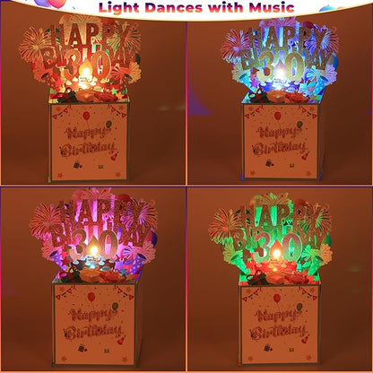 Tnvee 30TH Birthday Cards with Lights & Music & Candle, 3D Large Pop Up Happy Birthday Cards for Women Man Greeting Cards Decorations for 30 Years Old Mom Dad Wife Husband Friend