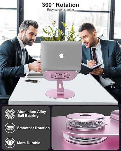 Ultra-Stable Swivel Laptop Stand for Desk, 300% Larger Base Stability, Military-Grade Aluminum, Height Adjustable Stylish Laptop Stand for Women, Suitable for 10"-17.3" Laptops Rose Gold