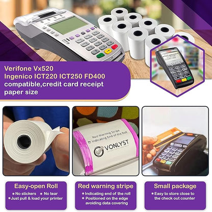 Thermal Paper Roll 2 1/4 x 55 for Verifone Vx520 Ingenico ICT220 ICT250 FD400 (50 rolls)