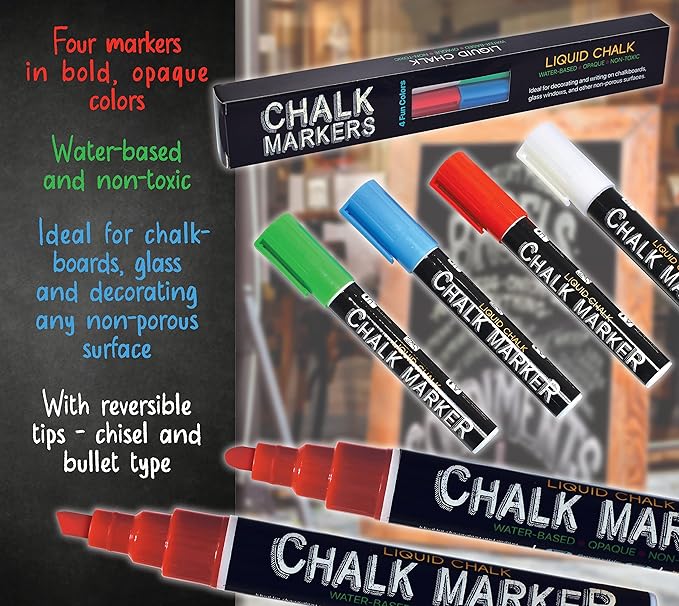 Better Office Products Magnetic Wall Chalkboard, X Large Size 20" x 30", Rustic Wood Frame, Chalkboard Sign, Vertical/Horizontal Wall Mount, Includes 4 Chalk Markers + Chalk and Eraser,(Whitewash)