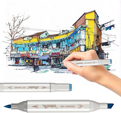 ABEIER 81 Colors Alcohol Markers Brush Tip, Brush & Chisel Dual Tip Sketch Markers for Artists, Plus 1 Blender Marker, Permanent Sketch Markers for Kids, Adults Coloring and Artist Illustration