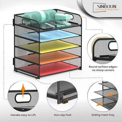 2 Pack Letter Tray Paper Organizer 5-Tier Desk Organizer File Organizer Paper Holder with Handle, Metal Desktop Document Shelf Tray Office Classroom Organization - Black