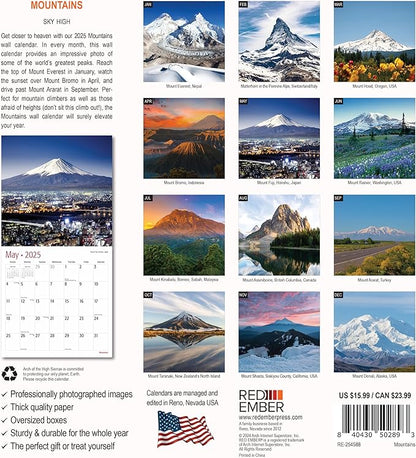 RED EMBER Mountains 2025 Wall Calendar 12 Month | 12" x 24" Open | Thick & Sturdy Paper | Giftable | Calendar 2025