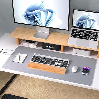 Aothia Leather Desk Pad Protector, Mouse Pad, Office Desk Mat, Non-Slip PU Leather Desk Blotter, Laptop Desk Pad, Waterproof Desk Writing Pad for Office and Home (31.5" x 15.7", Light Grey)
