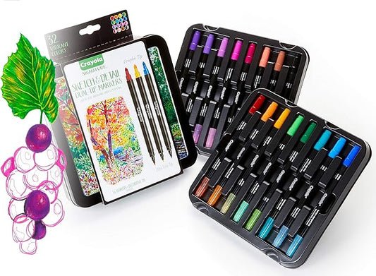 Crayola Sketch & Detail Dual-Tip Markers (16ct), Markers for Adult Coloring, Fine & Brush Tip Art Markers, For Calligraphy & Drawing
