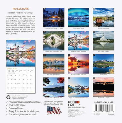 RED EMBER Reflections 2025 Wall Calendar 12 Month | 12" x 24" Open | Thick & Sturdy Paper | Giftable | Calendar 2025