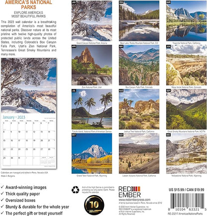 RED EMBER America's National Parks 2023 Hangable Monthly Wall Calendar | 12" x 24" Open | Thick & Sturdy Paper | Giftable | America's Beautiful Parks