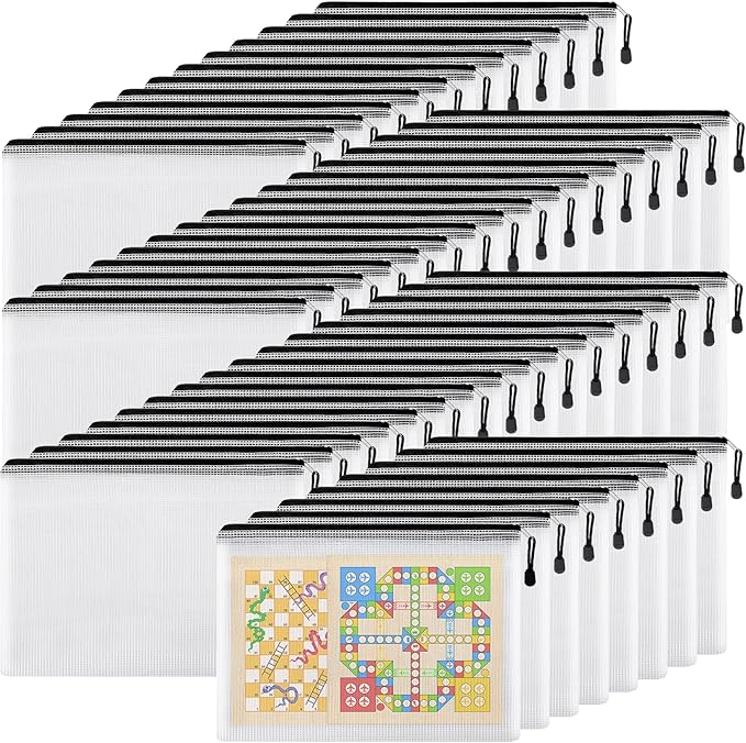 LABUK 52 Pack Mesh Zipper Pouch Bags, A4 Letter Size Zipper Pouch for Organizing, Clear Waterproof Plastic Zipper Bags, File Bag for School Classroom Block Games and Office Supplies