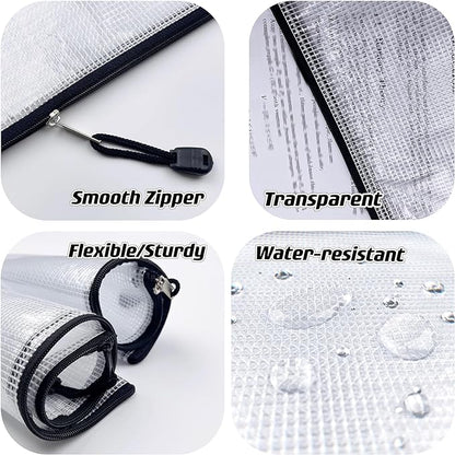 Oaimyy-A3(12.5"x 17.5"), Mesh Zipper Pouch Document Folders Bag Plastic Zip File Folders for School Office Supplies, Travel, Organizing Storage-Black,6 Pcs