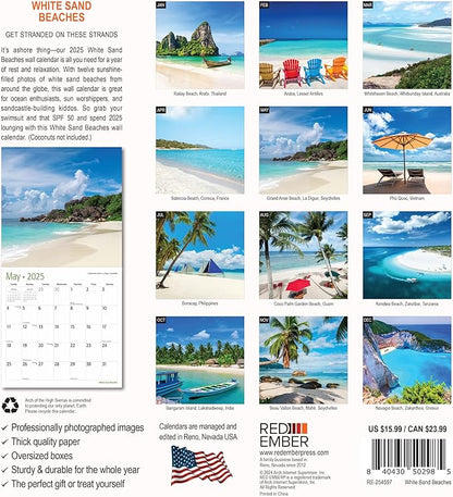 RED EMBER White Sand Beaches 2025 Wall Calendar 12 Month | 12" x 24" Open | Thick & Sturdy Paper | Giftable | Calendar 2025