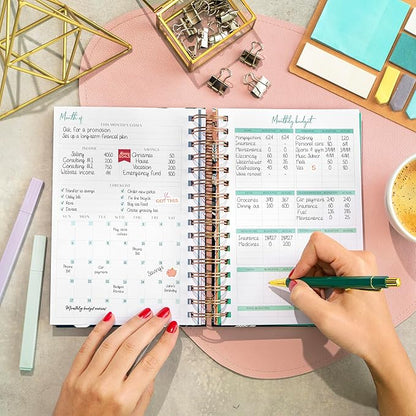 PLANBERRY Budget Planner & Monthly Bill Organizer with Pockets Premium – Home Finance & Bill Payment Organizer – Budgeting Book with Income & Expense Tracker - 7x8.5″ Hardcover (Spring Bloom)