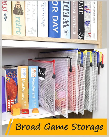 SUNEE Plastic Mesh Zipper Pouch 11x16 in (8 Colors, 24 Packs),Extra Large Water-Resistant Zip Bag for School Office Supplies, Puzzles & Games Organizing Storage