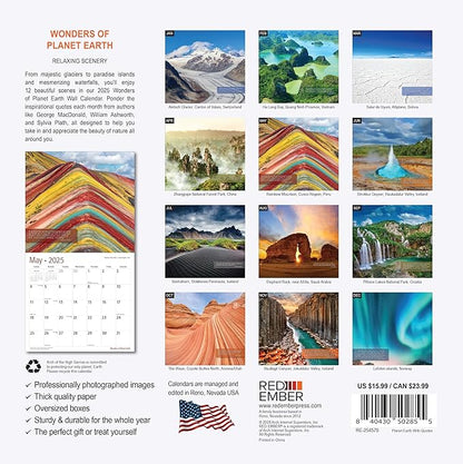 RED EMBER Wonders of Planet Earth with Quotes 2025 Wall Calendar 12 Month | 12" x 24" Open | Thick & Sturdy Paper | Giftable | Calendar 2025