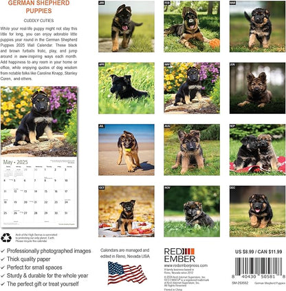 RED EMBER German Shepherd Puppies Mini 2025 Wall Calendar 12 Month | 7" x 14" Open | Thick & Sturdy Paper | Giftable | Calendar 2025