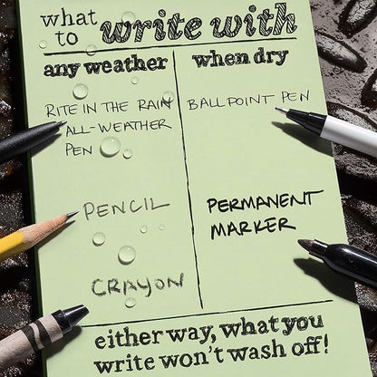 Rite in the Rain Weatherproof Stapled Notebook, 4 5/8" x 7", Green Cover, Universal Pattern, 3 Pack (No. 971FX)