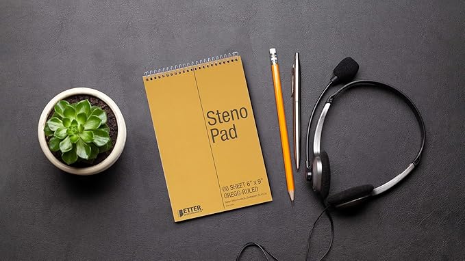 Better Office Products Spiral Steno Pads, 8 Pack, 6 x 9 inches, 60 Sheets, White Paper, Gregg Rule, Natural Board Cover, 8 Steno Notebooks