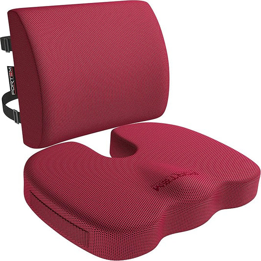 FORTEM Seat Cushion and Lumbar Support for Office Chair, Desk Chair Cushion, Memory Foam Office Chair Cushion, Non Slip Sitting and Back Pillow for Gaming, Car Seat Cushion, Chair Pad