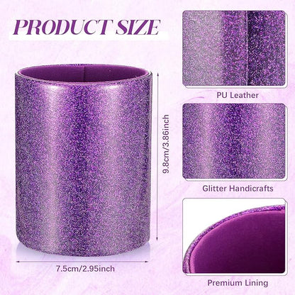 Sabary 8 Pcs Ballpoint Pens with Pen Holder for Desk Metal Crystal Diamond Pen Glitter Pencil Holder Fancy Pens Black Ink Bling Desk Organizer for Women Girls Office School Wedding Gifts (Violet)