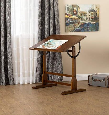 SD Studio Designs Vintage Rustic Oak Top Adjustable Drafting Craft Drawing Hobby Table Writing Studio Desk, 36''W x 24''D