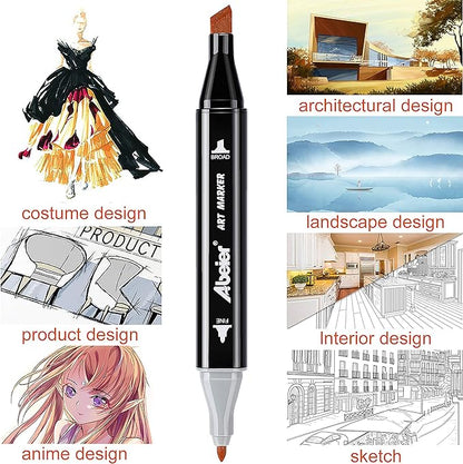 ABEIER 80 Colors Alcohol Based Markers, Dual Tip Drawing Markers Set, plus 1 Colorless Blender Pen, Permanent Sketch Animation Markers for Kids, Plumones, Adults Coloring and Artist Illustration