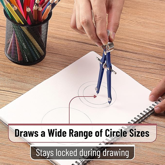 Mr. Pen- Professional Compass with Lock and Free Life TIME Lead Replacement, Compass for Geometry, Spring Bow Compass, Precision Compass Math, Drafting Compass, Compass Drawing, Metal Compass