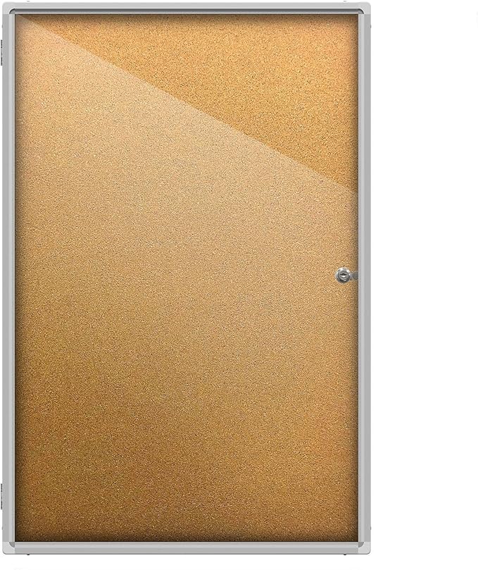 Thornton's Office Supplies Indoor Aluminum Frame Wall Mount Enclosed Cork Bulletin Board with Locking Door Lockable Noticeboard Display Case (24 x 36)
