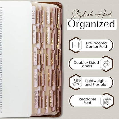 Bible Tabs for Women Study Bible, Embossed Matte Catholic Bible Tabs Gold, Laminated Bible Tabs, Bible Book Tabs w/Old & New Testament Neutral Bible Labels Tabs, Perfect Bible Study Supplies Oak