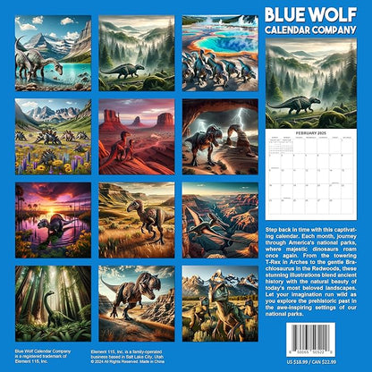 2025 Dinosaurs in National Parks Monthly Wall Calendar | 12" x 24" | Thick Sturdy Paper | Dinosaur Calendar 2025