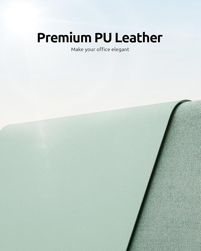 YSAGi Leather Desk Protector, Office Mat, Large Mouse Mat, Non-Slip PU Leather Blotter, Laptop Pad, Waterproof Writing Pad for Office and Home (Pale Green, 31.5" x 15.8")