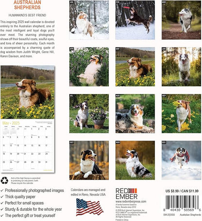RED EMBER Australian Shepherds Mini 2025 Wall Calendar 12 Month | 7" x 14" Open | Thick & Sturdy Paper | Giftable | Calendar 2025