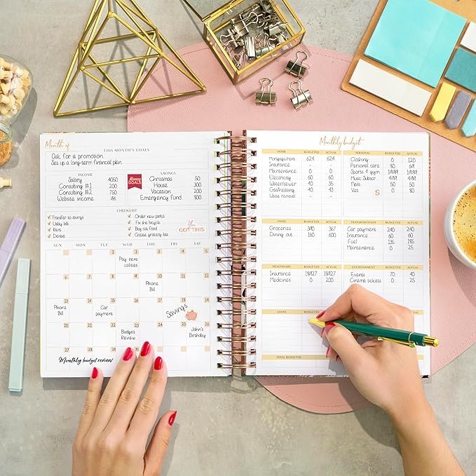 PLANBERRY Large Budget Planner & Monthly Bill Organizer with Pockets – Home Finance & Bill Payment Organizer – Budgeting Book with Income & Expense Tracker – 8.3″ x 9.4″ Hardcover (African Terracotta)